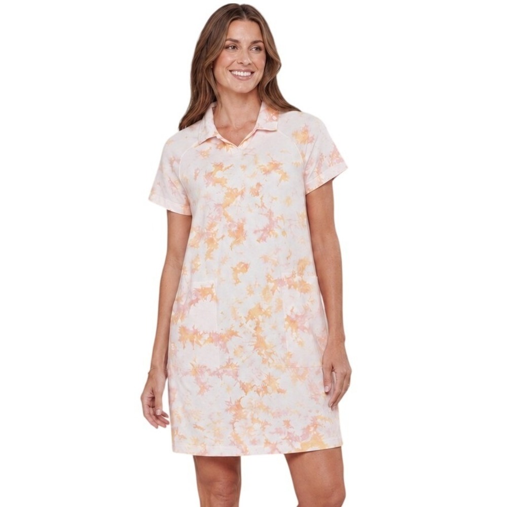 Toad&Co Yerba Rugby Dress Women L Gooseberry Tie Dye Organic Cotton Pockets